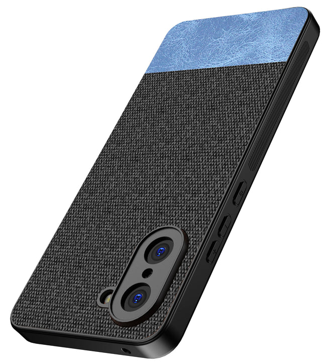 Kapa Soft Fabric & Leather Hybrid Protective Back Cover for OnePlus Nord CE 5 | Shockproof Slim Hard Anti Slip Back Case (Black,Blue)