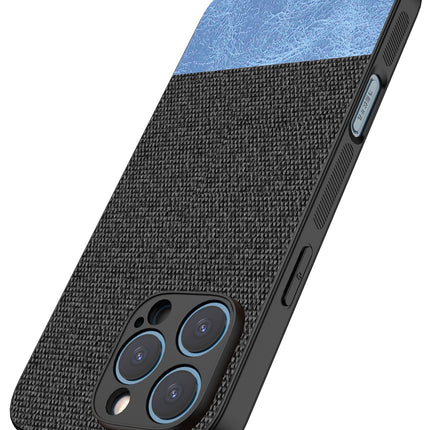 Kapa Soft Fabric & Leather Hybrid Protective Back Cover for Apple iPhone 16 Pro | Shockproof Slim Hard Anti Slip Back Case (Black,Blue)