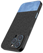 Kapa Soft Fabric & Leather Hybrid Protective Back Cover for Apple iPhone 16 Pro | Shockproof Slim Hard Anti Slip Back Case (Black,Blue)