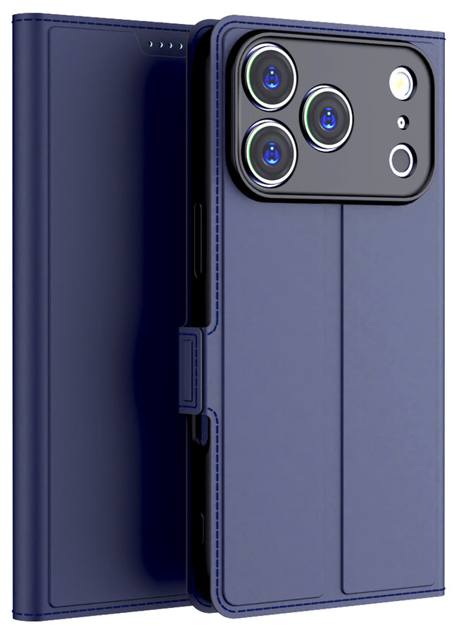 Kapa Noble Slim Magnetic Leather Flip Case Cover for Apple iPhone 17 Pro | Card Holder Stand Flip Wallet Case (Blue)