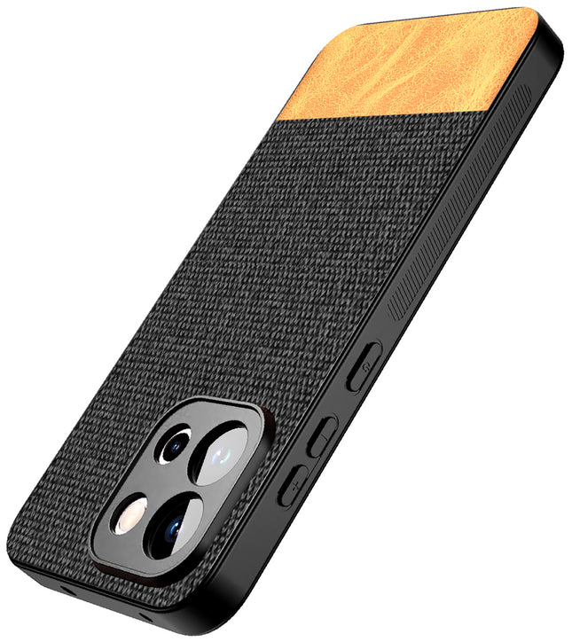 Kapa Soft Fabric & Leather Hybrid Protective Back Cover for OnePlus 13S | Shockproof Slim Hard Anti Slip Back Case (Black,Brown) - Mobizang