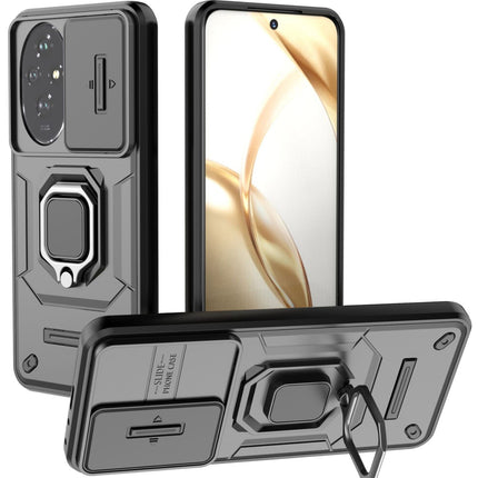 Kapa Armor Slider Back Cover for Honor 200 (5G) | Inbuilt Ring + Camera Slider Shockproof Lens Protection Bumper Back Case (Black)