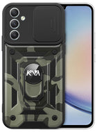 Kapa Tank Back Cover for Samsung Galaxy M55 / F55 | Inbuilt Ring + Slider Shockproof Lens Protection Bumper Back Case (Black) - Mobizang