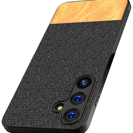 Kapa Soft Fabric & Leather Hybrid Protective Back Cover for Samsung Galaxy A35 (5G) | Shockproof Slim Hard Anti Slip Back Case (Black,Brown) - Mobizang