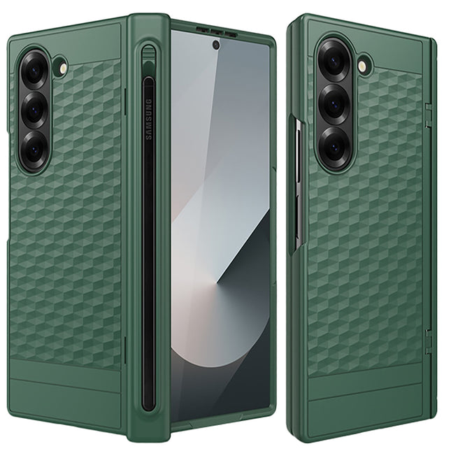 Kapa Geometric S Pen Holder Hinge Protection Back Cover for Samsung Galaxy Z Fold6 / Fold 6 | Slim Shock proof Case with Inbuilt Glass & S Pen Slot (Green)