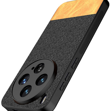 Kapa Soft Fabric & Leather Hybrid Protective Back Cover for Vivo X300 5G | Shockproof Slim Hard Anti Slip Back Case (Black,Brown)