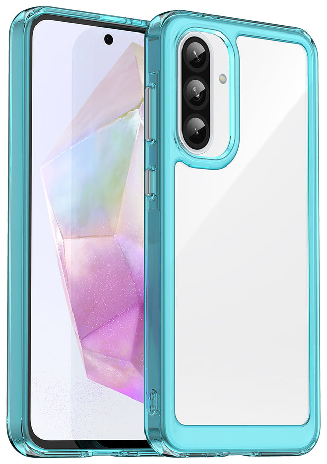 Kapa Unicorn Acrylic Clear Back Cover For Samsung Galaxy A36 | Slim Shockproof [Military Grade Protection] Hybrid Bumper Case (Blue Sides) - Mobizang