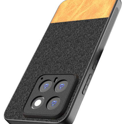 Kapa Soft Fabric & Leather Hybrid Protective Back Cover for Xiaomi 14 (5G) | Shockproof Slim Hard Anti Slip Back Case (Black,Brown)