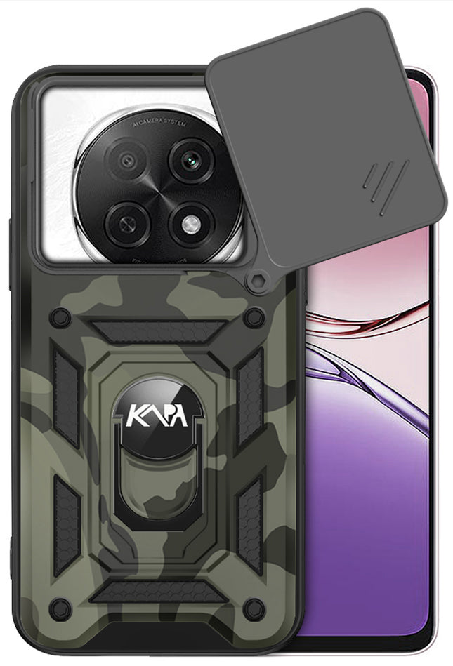 Kapa Tank Back Cover for Oppo F29 5G | Inbuilt Ring + Slider Shockproof Lens Protection Bumper Back Case (Black)
