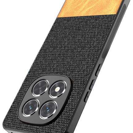 Kapa Soft Fabric & Leather Hybrid Protective Back Cover for Redmi Note 14 Pro Plus | Shockproof Slim Hard Anti Slip Back Case (Black,Brown) - Mobizang