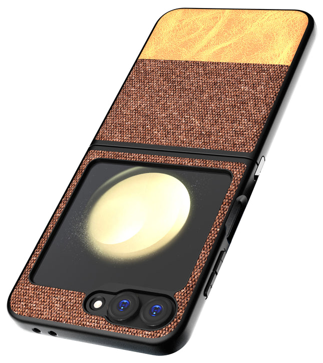 Kapa Soft Fabric & Leather Hybrid Protective Back Cover for Samsung Galaxy Z Flip 6 | Shockproof Slim Hard Anti Slip Back Case (Brown)