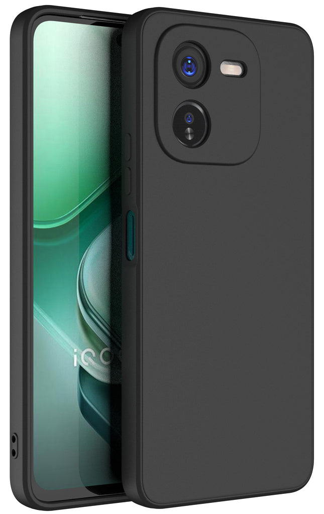 Kapa Matte Protective Lens Flexible Back Cover for IQOO Z9X | Slim Silicone with Soft Lining Shockproof Full Body Bumper Case (Black)
