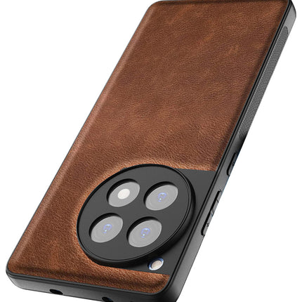 Kapa Tux Leather Back Cover for Oneplus 12R | Slim Shockproof Camera Protection Bumper Case (Brown) - Mobizang