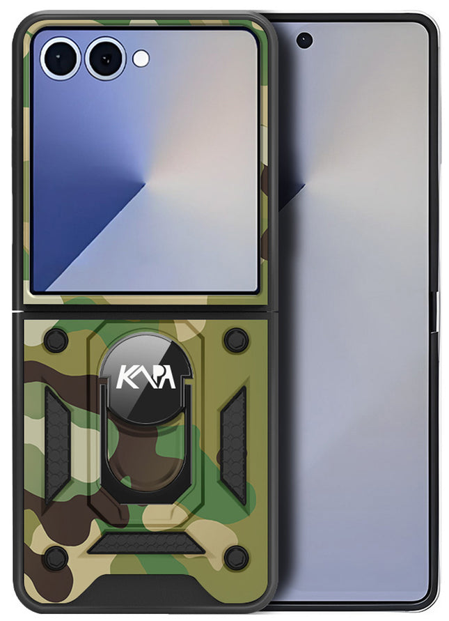 Kapa Tank Back Cover for Samsung Galaxy Z Flip 7 | Inbuilt Ring + Slider Shockproof Lens Protection Bumper Back Case (Green)