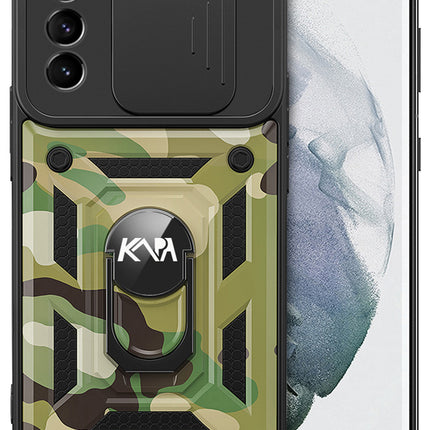 Kapa Tank Back Cover for Samsung Galaxy S24 Ultra | Inbuilt Ring + Slider Shockproof Lens Protection Bumper Back Case (Green)