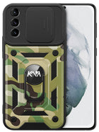 Kapa Tank Back Cover for Samsung Galaxy S24 Ultra | Inbuilt Ring + Slider Shockproof Lens Protection Bumper Back Case (Green)