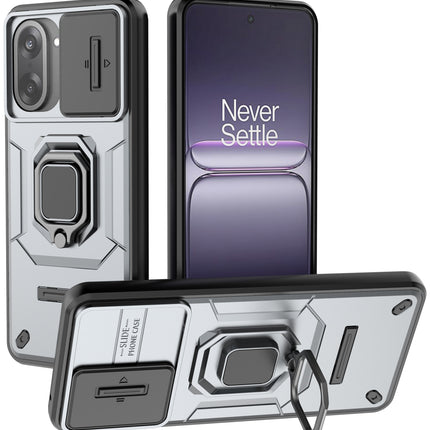 Kapa Armor Slider Back Cover for OnePlus Nord CE 5 | Inbuilt Ring + Camera Slider Shockproof Lens Protection Bumper Back Case (Grey)