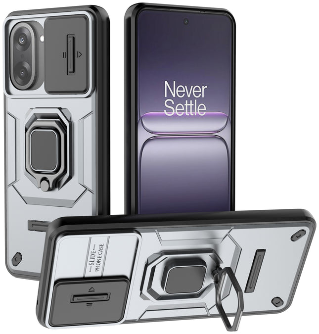 Kapa Armor Slider Back Cover for OnePlus Nord CE 5 | Inbuilt Ring + Camera Slider Shockproof Lens Protection Bumper Back Case (Grey)