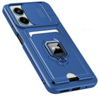 Kapa Bisen Back Cover for Redmi Note 13 Pro (5G) | Inbuilt Camera Slider Ring Stand and Card Pocket Shockproof Slim Bumper Back Case (Blue)