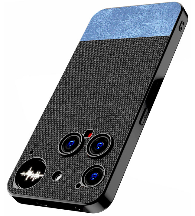 Kapa Soft Fabric & Leather Hybrid Protective Back Cover for Nothing Phone 3 5G | Shockproof Slim Hard Anti Slip Back Case (Black,Blue)