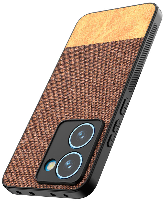 Kapa Soft Fabric & Leather Hybrid Protective Back Cover for Realme P3 Ultra 5G | Shockproof Slim Hard Anti Slip Back Case (Brown) - Mobizang