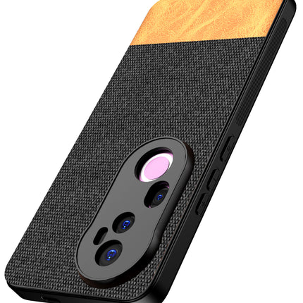 Kapa Soft Fabric & Leather Hybrid Protective Back Cover for Vivo T4 Ultra 5G | Shockproof Slim Hard Anti Slip Back Case (Black,Brown) - Mobizang