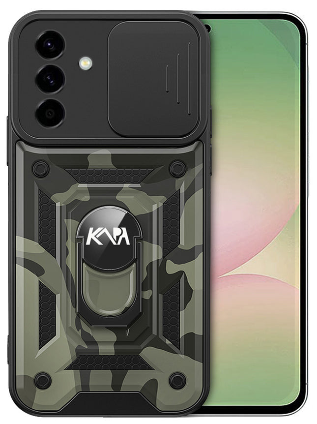 Kapa Tank Back Cover for Samsung Galaxy S25 Plus | Inbuilt Ring + Slider Shockproof Lens Protection Bumper Back Case (Black)
