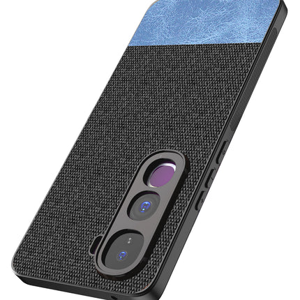 Kapa Soft Fabric & Leather Hybrid Protective Back Cover for Vivo Y400 Pro 5G | Shockproof Slim Hard Anti Slip Back Case (Black,Blue)