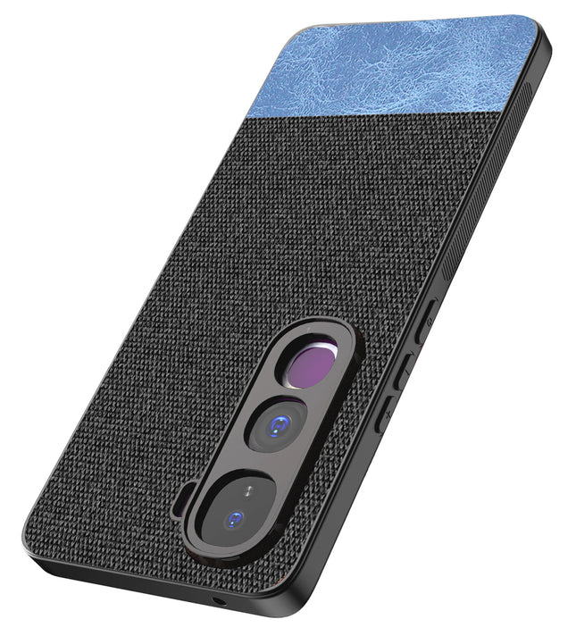 Kapa Soft Fabric & Leather Hybrid Protective Back Cover for Vivo Y400 Pro 5G | Shockproof Slim Hard Anti Slip Back Case (Black,Blue)