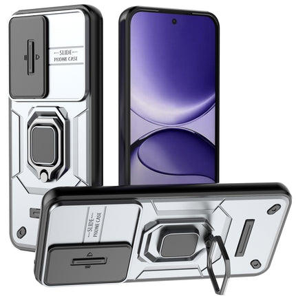Kapa Armor Slider Back Cover for Poco F7 5G | Inbuilt Ring + Camera Slider Shockproof Lens Protection Bumper Back Case (Grey)