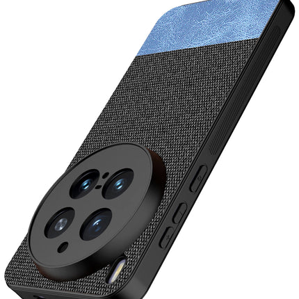 Kapa Soft Fabric & Leather Hybrid Protective Back Cover for Vivo X300 Pro 5G | Shockproof Slim Hard Anti Slip Back Case (Black,Blue)