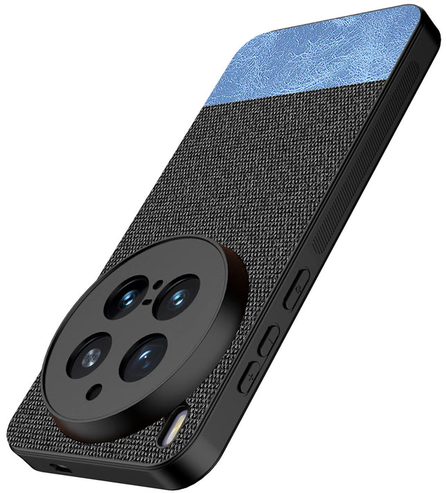 Kapa Soft Fabric & Leather Hybrid Protective Back Cover for Vivo X300 Pro 5G | Shockproof Slim Hard Anti Slip Back Case (Black,Blue)