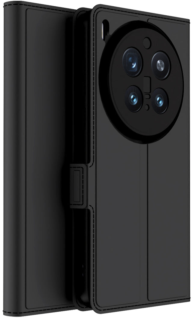 Kapa Noble Slim Magnetic Leather Flip Case Cover for Vivo X300 Pro 5G | Card Holder Stand Flip Wallet Case (Black)