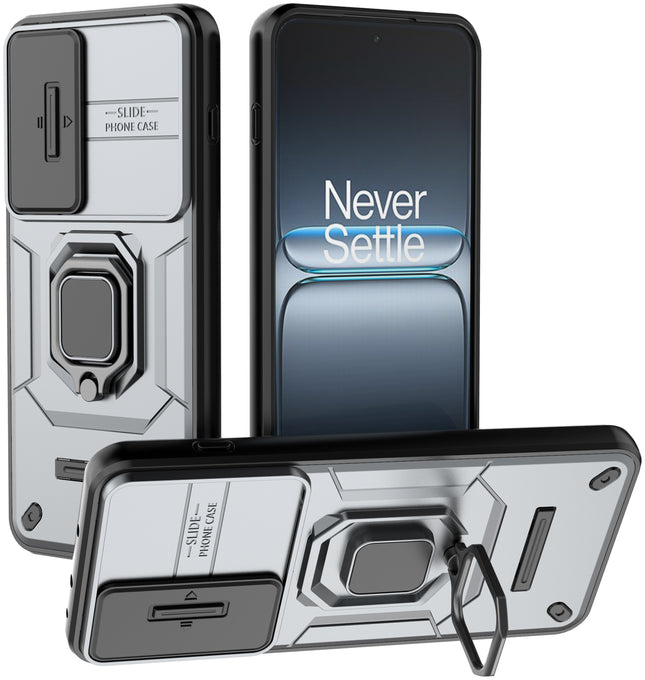Kapa Armor Slider Back Cover for OnePlus Nord 5 | Inbuilt Ring + Camera Slider Shockproof Lens Protection Bumper Back Case (Grey)