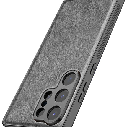 Kapa Tux Leather Back Cover for Samsung Galaxy S25 Ultra | Slim Shockproof Camera Protection Bumper Case (Grey) - Mobizang