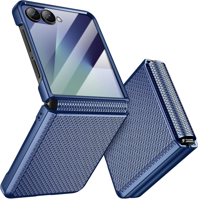 Kapa Textured Grip Hinge Protection Back Cover for Samsung Galaxy Z Flip7 / Z Flip 7 | with [Inbuilt Glass] Full Body Shockproof Hard Back Case (Blue)
