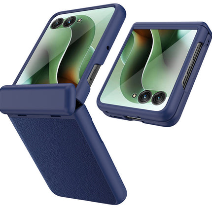 Kapa Leather Hinge Protection Back Cover for Moto Razr 60 Ultra| with [Inbuilt Glass] Full Body Shockproof Hard Back Case (Blue)