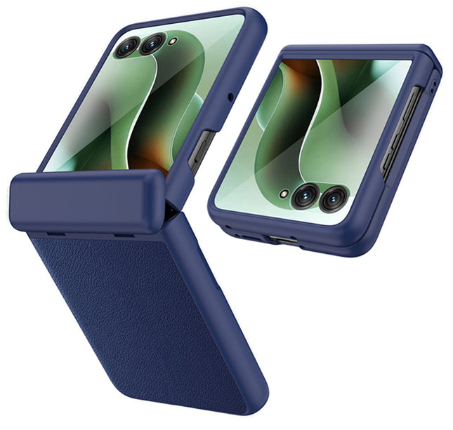 Kapa Leather Hinge Protection Back Cover for Moto Razr 60 Ultra| with [Inbuilt Glass] Full Body Shockproof Hard Back Case (Blue)