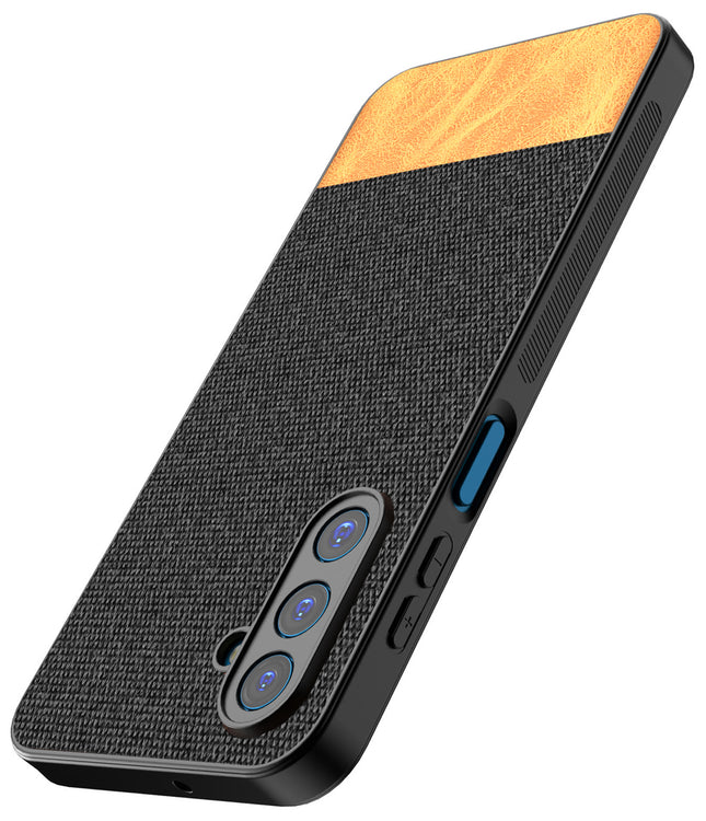 Kapa Soft Fabric & Leather Hybrid Protective Back Cover for Samsung Galaxy M36 / F36 5G | Shockproof Slim Hard Anti Slip Back Case (Black,Brown)