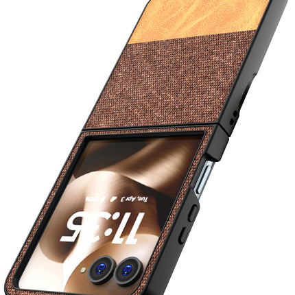 Kapa Soft Fabric & Leather Hybrid Protective Back Cover for Moto Razr 60 / 50 | Shockproof Slim Hard Anti Slip Back Case (Brown)