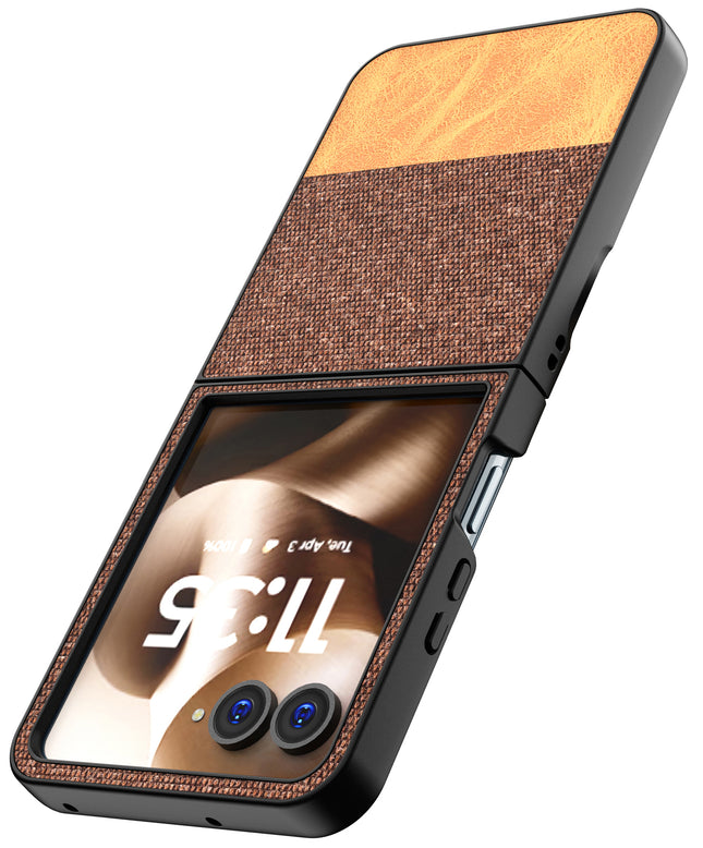 Kapa Soft Fabric & Leather Hybrid Protective Back Cover for Moto Razr 60 / 50 | Shockproof Slim Hard Anti Slip Back Case (Brown)