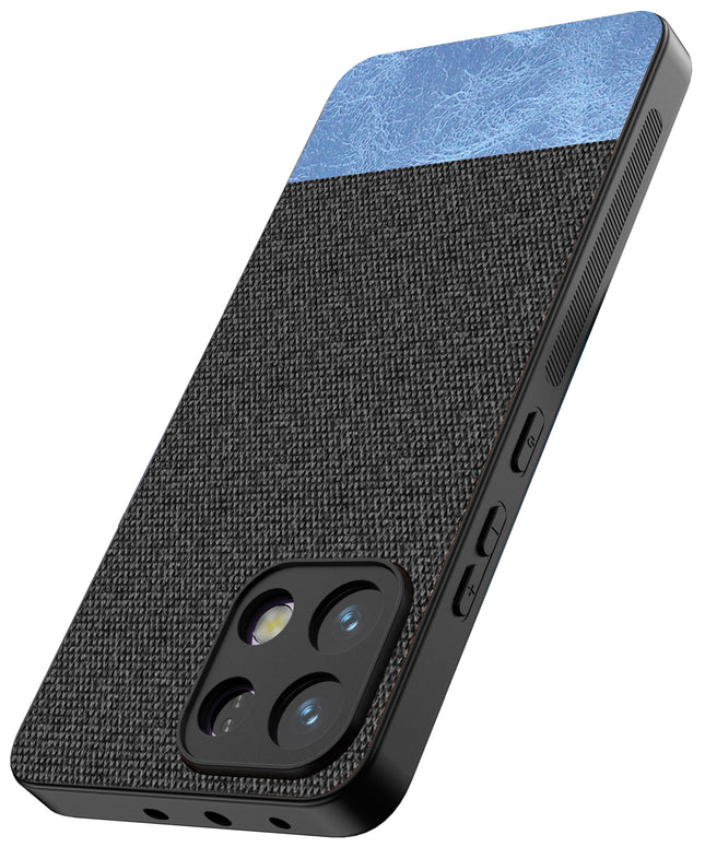 Kapa Soft Fabric & Leather Hybrid Protective Back Cover for Oppo K13 5G | Shockproof Slim Hard Anti Slip Back Case (Black,Blue) - Mobizang