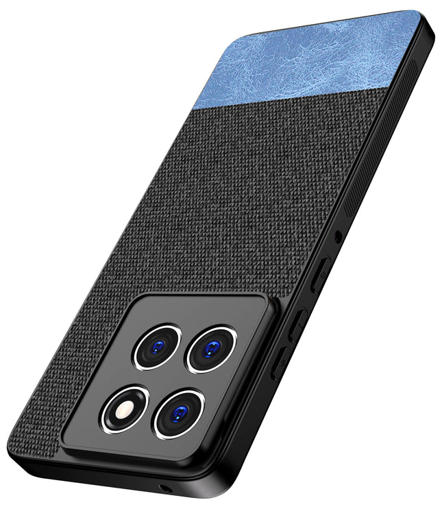 Kapa Soft Fabric & Leather Hybrid Protective Back Cover for Moto Edge 60 Pro | Shockproof Slim Hard Anti Slip Back Case (Black,Blue) - Mobizang