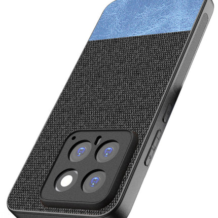 Kapa Soft Fabric & Leather Hybrid Protective Back Cover for Xiaomi 14 (5G) | Shockproof Slim Hard Anti Slip Back Case (Black,Blue)
