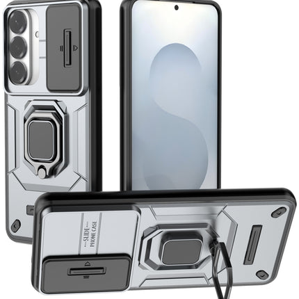Kapa Armor Slider Back Cover for Samsung Galaxy S26 Plus | Inbuilt Ring + Camera Slider Shockproof Lens Protection Bumper Back Case (Grey)