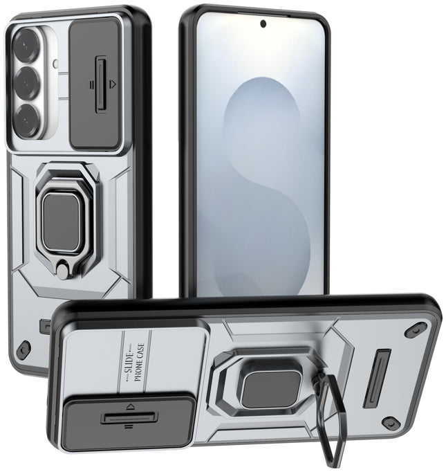 Kapa Armor Slider Back Cover for Samsung Galaxy S26 Plus | Inbuilt Ring + Camera Slider Shockproof Lens Protection Bumper Back Case (Grey)
