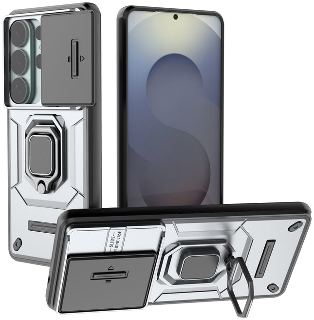 Kapa Armor Slider Back Cover for Samsung Galaxy S26 Ultra | Inbuilt Ring + Camera Slider Shockproof Lens Protection Bumper Back Case (Grey)
