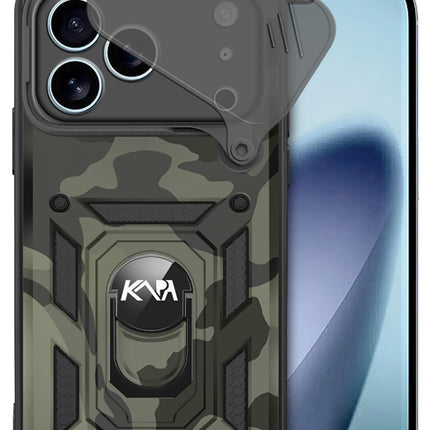 Kapa Tank Back Cover for Apple iPhone 17 Pro Max | Inbuilt Ring + Slider Shockproof Lens Protection Bumper Back Case (Black)