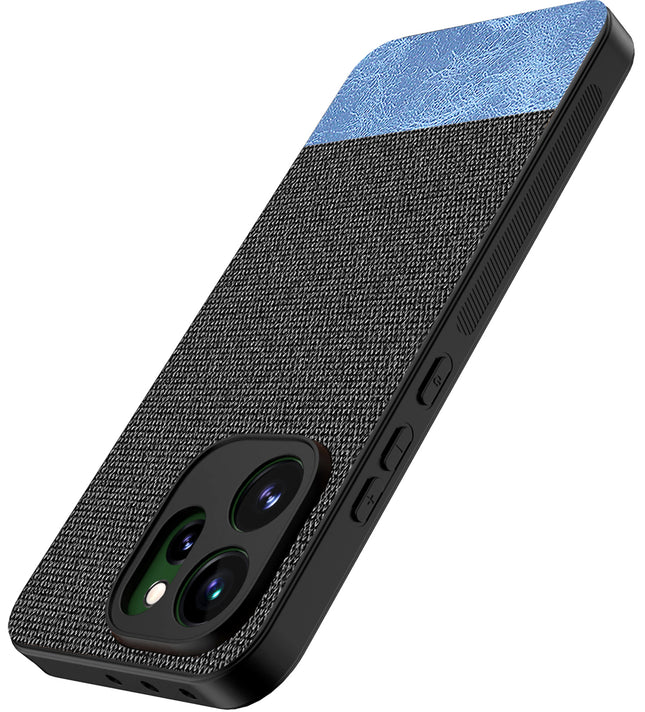 Kapa Soft Fabric & Leather Hybrid Protective Back Cover for Oppo Reno 15 Pro 5G | Shockproof Slim Hard Anti Slip Back Case (Black,Blue) - Mobizang