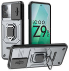 Kapa Armor Slider Back Cover for Iqoo Z9 | Inbuilt Ring + Camera Slider Shockproof Lens Protection Bumper Back Case (Grey)